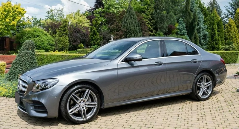 Grey Mercedes-Benz E-Class, front three-quarter view