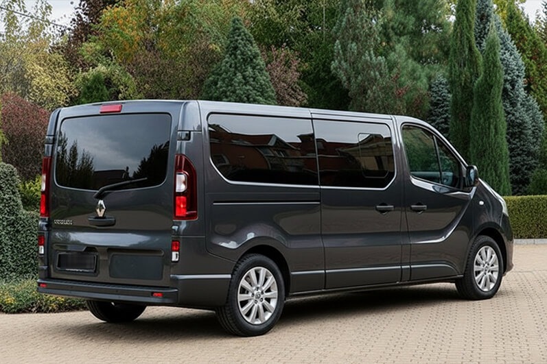 Grey Renault Trafic, rear three-quarter view